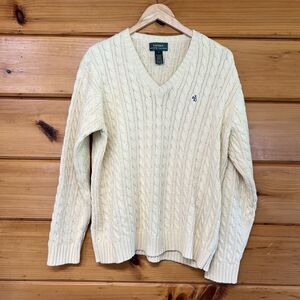 Lauren Ralph Lauren Women’s L Yellow Cotton Cable Knit Pullover Sweater Preppy
